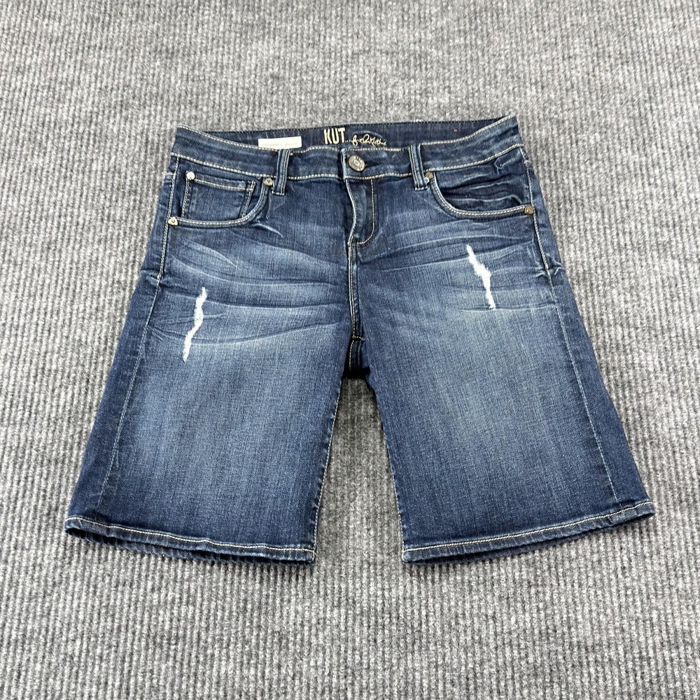 Kut From The Kloth Catherine Boyfriend Shorts Womens 4 Blue Denim Distressed